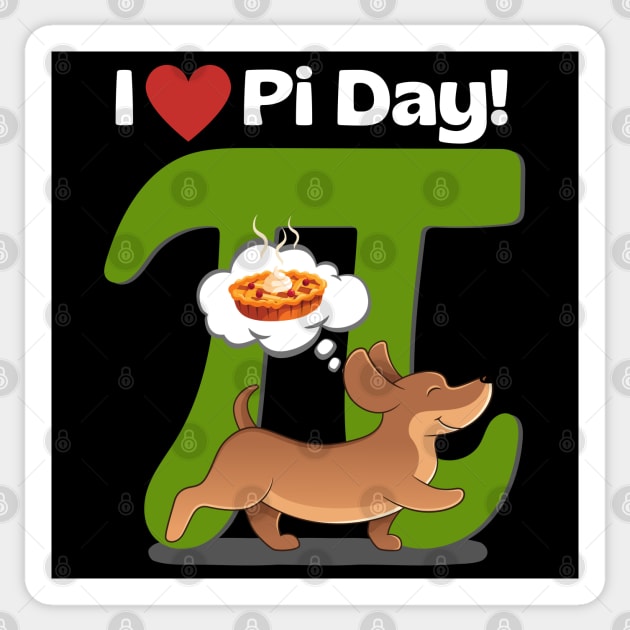 I Love PI Day Dachshund Green Sticker by Weenie Riot